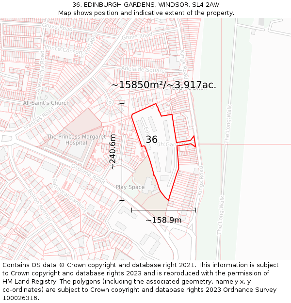 36, EDINBURGH GARDENS, WINDSOR, SL4 2AW: Plot and title map