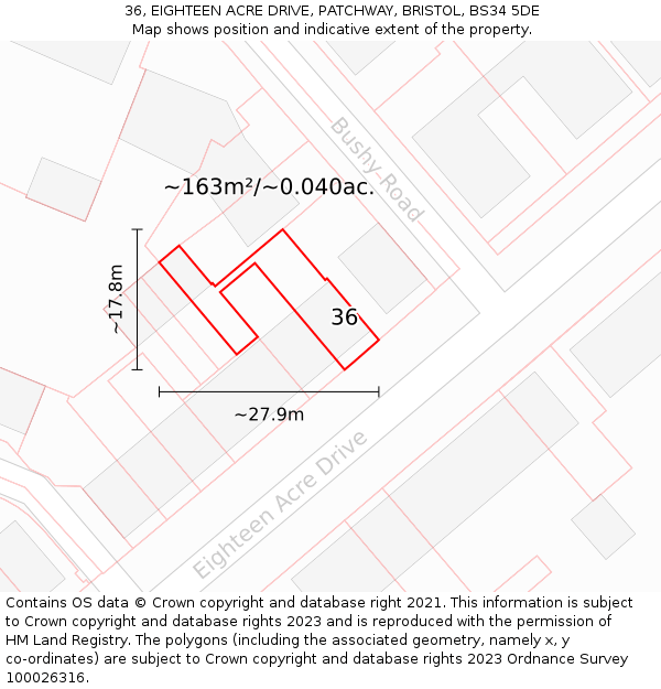 36, EIGHTEEN ACRE DRIVE, PATCHWAY, BRISTOL, BS34 5DE: Plot and title map