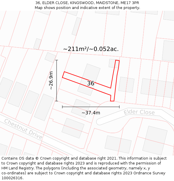 36, ELDER CLOSE, KINGSWOOD, MAIDSTONE, ME17 3PR: Plot and title map