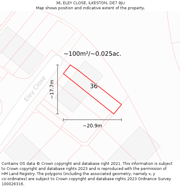 36, ELEY CLOSE, ILKESTON, DE7 9JU: Plot and title map