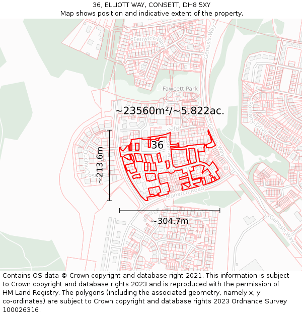 36, ELLIOTT WAY, CONSETT, DH8 5XY: Plot and title map
