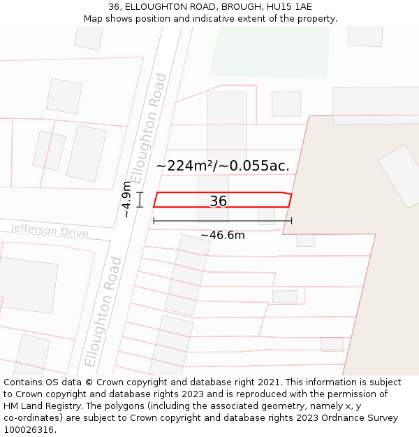 36, ELLOUGHTON ROAD, BROUGH, HU15 1AE: Plot and title map