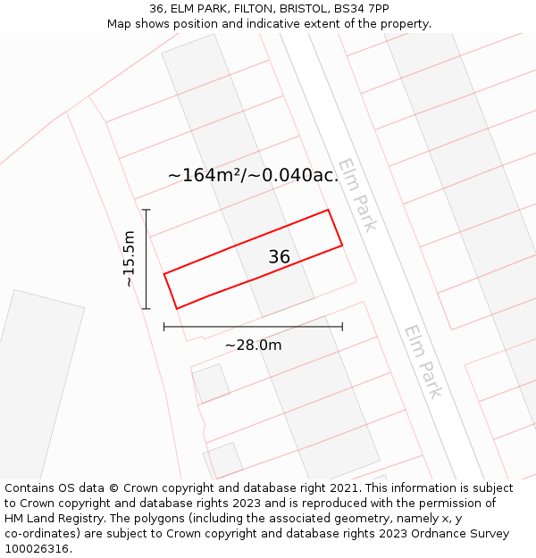 36, ELM PARK, FILTON, BRISTOL, BS34 7PP: Plot and title map