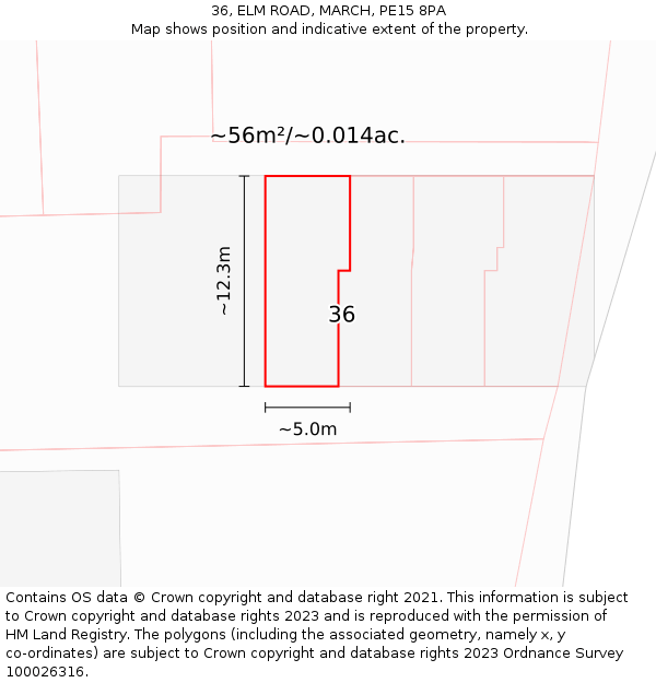 36, ELM ROAD, MARCH, PE15 8PA: Plot and title map
