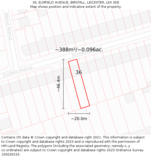 36, ELMFIELD AVENUE, BIRSTALL, LEICESTER, LE4 3DE: Plot and title map