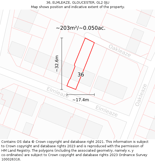 36, ELMLEAZE, GLOUCESTER, GL2 0JU: Plot and title map
