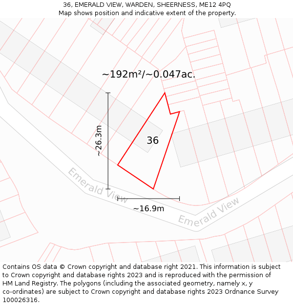 36, EMERALD VIEW, WARDEN, SHEERNESS, ME12 4PQ: Plot and title map