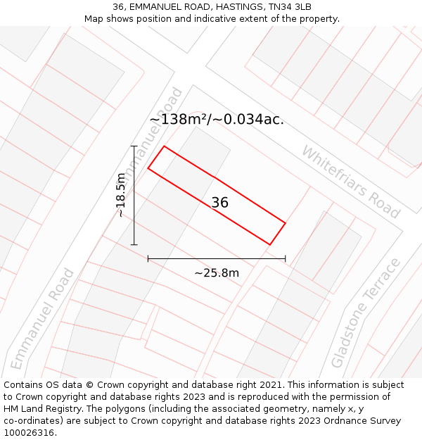 36, EMMANUEL ROAD, HASTINGS, TN34 3LB: Plot and title map