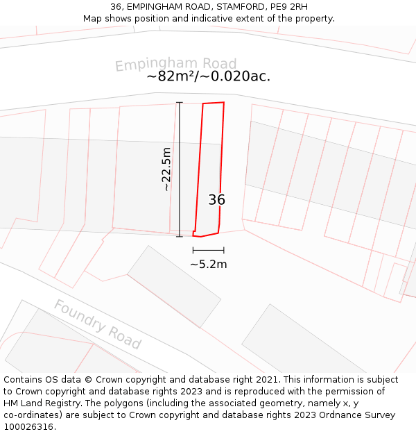 36, EMPINGHAM ROAD, STAMFORD, PE9 2RH: Plot and title map