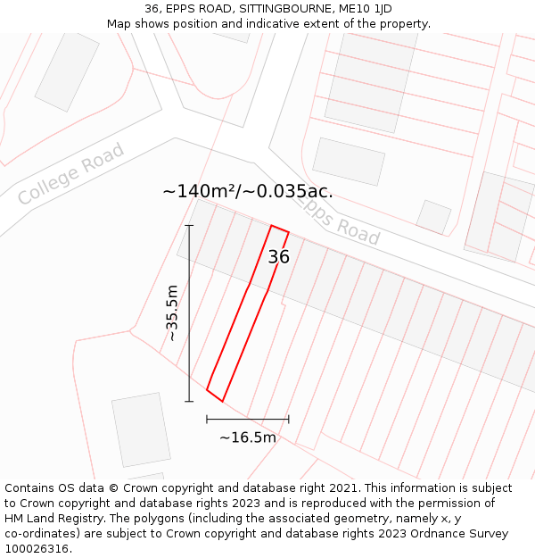 36, EPPS ROAD, SITTINGBOURNE, ME10 1JD: Plot and title map