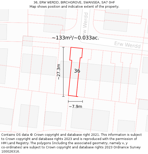 36, ERW WERDD, BIRCHGROVE, SWANSEA, SA7 0HF: Plot and title map