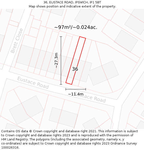 36, EUSTACE ROAD, IPSWICH, IP1 5BT: Plot and title map