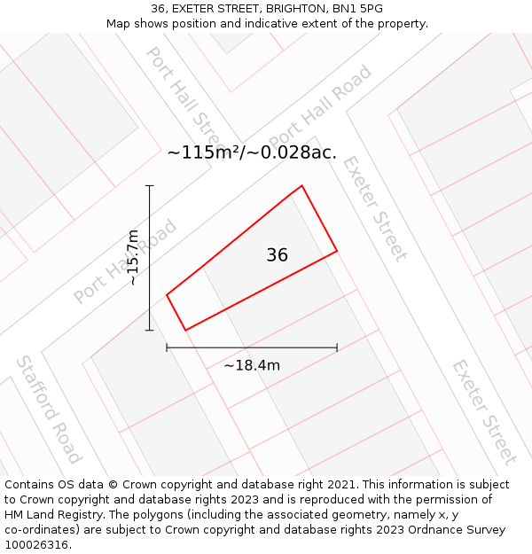 36, EXETER STREET, BRIGHTON, BN1 5PG: Plot and title map