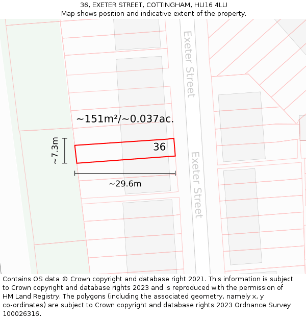 36, EXETER STREET, COTTINGHAM, HU16 4LU: Plot and title map