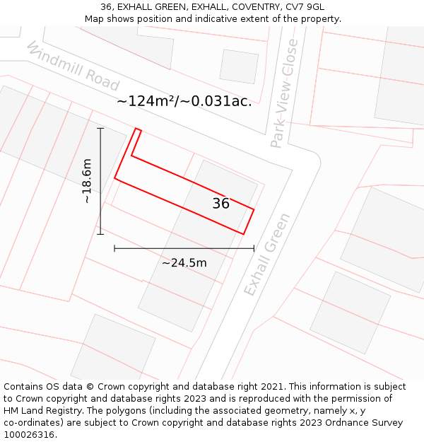 36, EXHALL GREEN, EXHALL, COVENTRY, CV7 9GL: Plot and title map