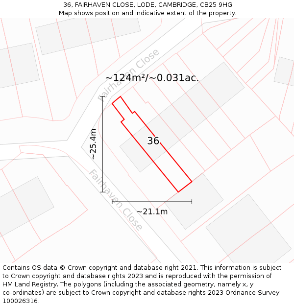 36, FAIRHAVEN CLOSE, LODE, CAMBRIDGE, CB25 9HG: Plot and title map