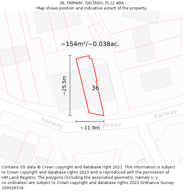 36, FAIRWAY, SALTASH, PL12 4BA: Plot and title map