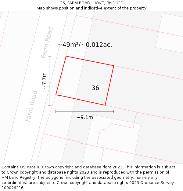 36, FARM ROAD, HOVE, BN3 1FD: Plot and title map