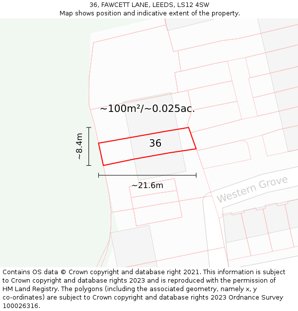 36, FAWCETT LANE, LEEDS, LS12 4SW: Plot and title map