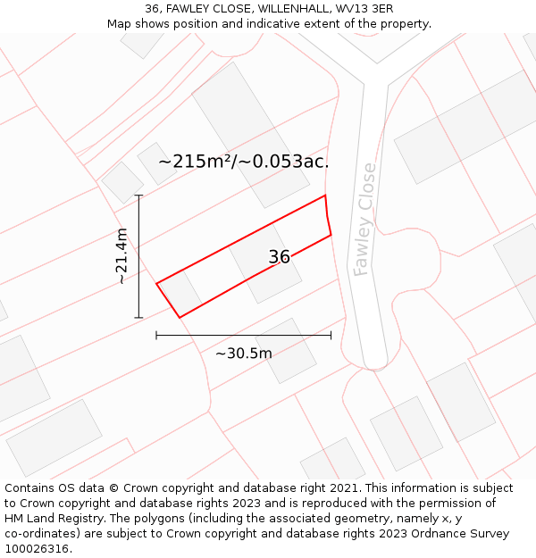 36, FAWLEY CLOSE, WILLENHALL, WV13 3ER: Plot and title map