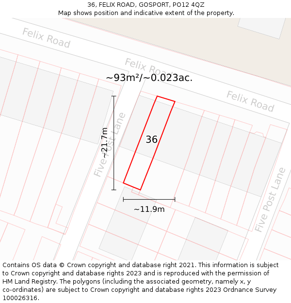 36, FELIX ROAD, GOSPORT, PO12 4QZ: Plot and title map