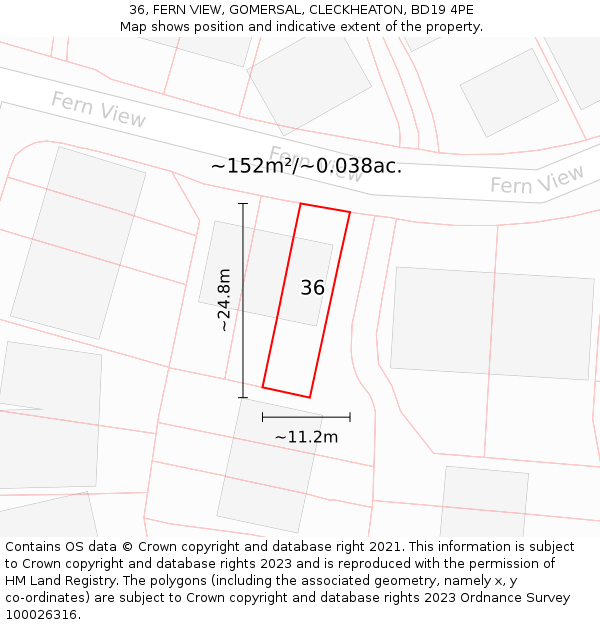 36, FERN VIEW, GOMERSAL, CLECKHEATON, BD19 4PE: Plot and title map