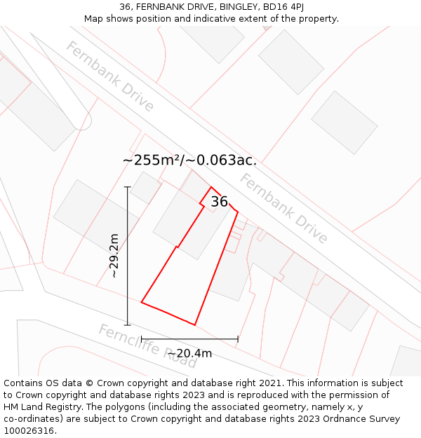 36, FERNBANK DRIVE, BINGLEY, BD16 4PJ: Plot and title map