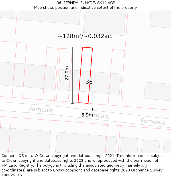 36, FERNDALE, HYDE, SK14 4GP: Plot and title map