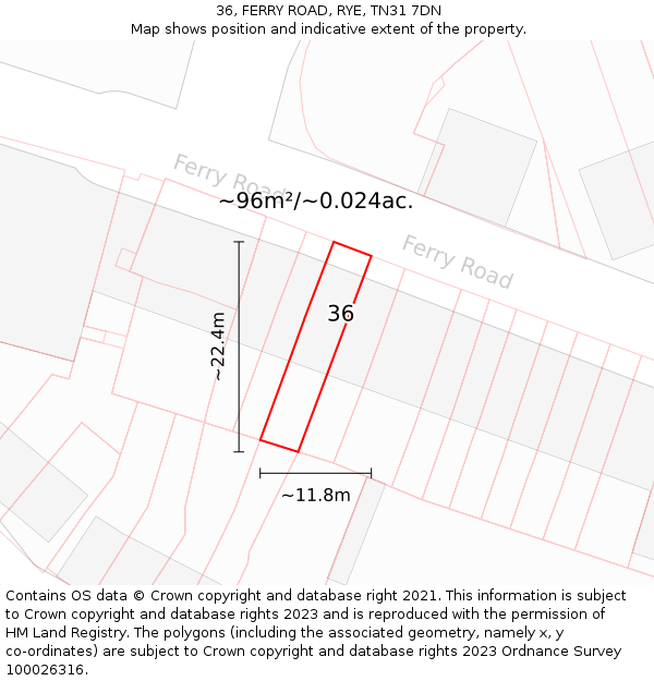 36, FERRY ROAD, RYE, TN31 7DN: Plot and title map