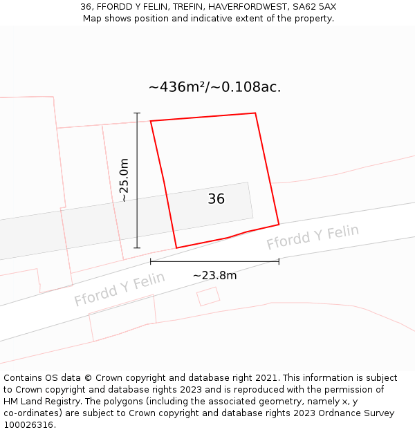 36, FFORDD Y FELIN, TREFIN, HAVERFORDWEST, SA62 5AX: Plot and title map