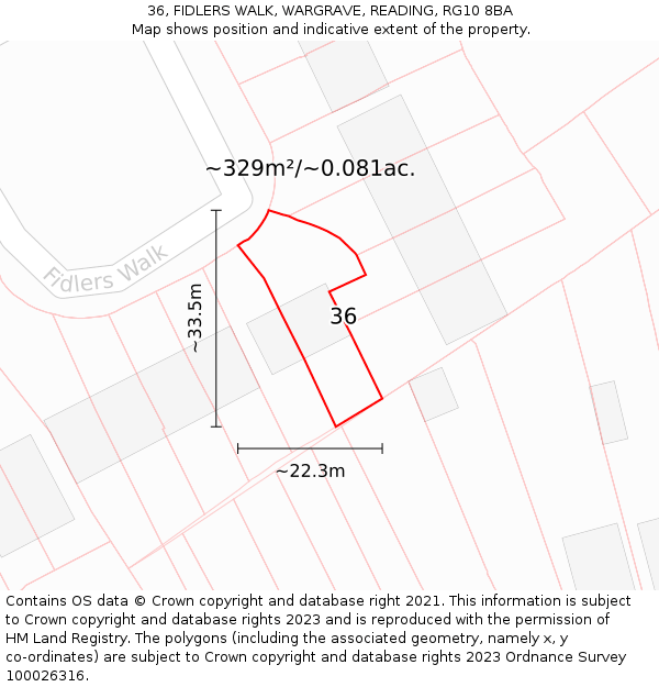 36, FIDLERS WALK, WARGRAVE, READING, RG10 8BA: Plot and title map