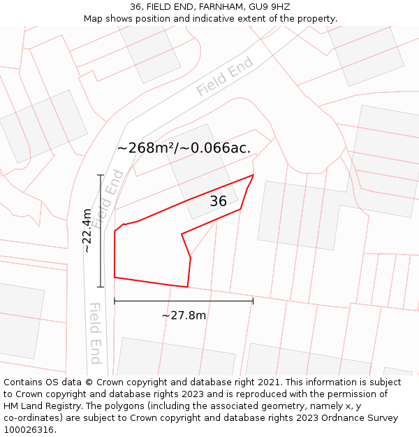 36, FIELD END, FARNHAM, GU9 9HZ: Plot and title map