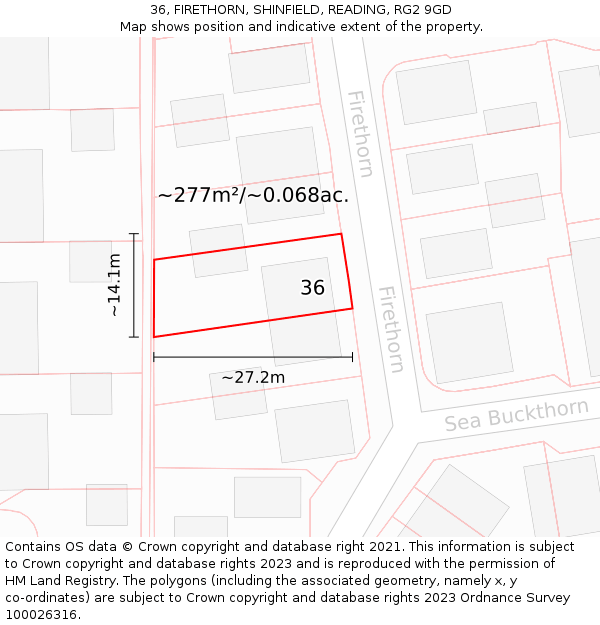36, FIRETHORN, SHINFIELD, READING, RG2 9GD: Plot and title map