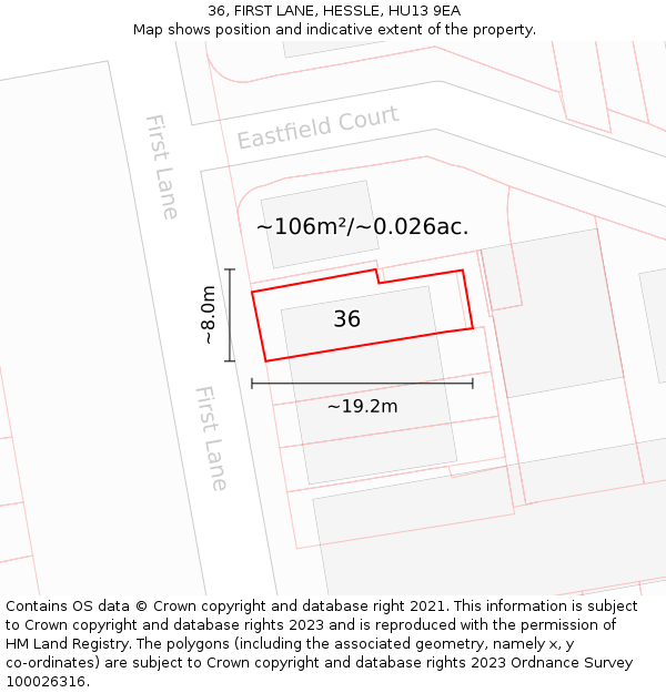 36, FIRST LANE, HESSLE, HU13 9EA: Plot and title map