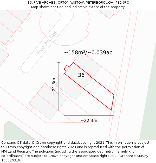 36, FIVE ARCHES, ORTON WISTOW, PETERBOROUGH, PE2 6FQ: Plot and title map