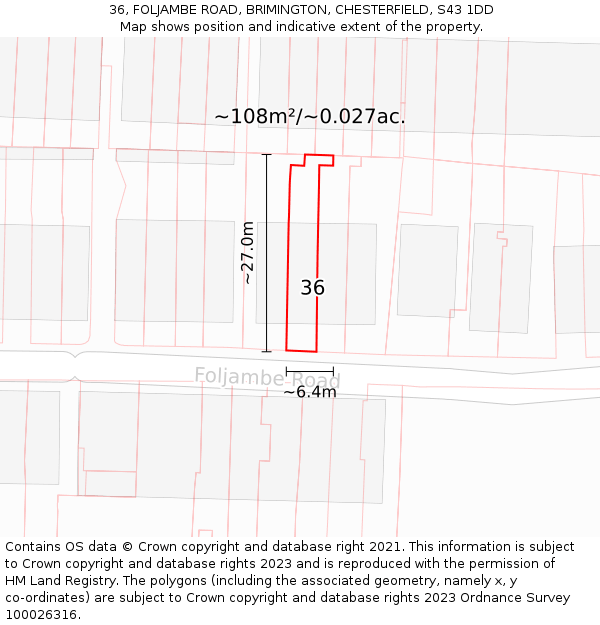 36, FOLJAMBE ROAD, BRIMINGTON, CHESTERFIELD, S43 1DD: Plot and title map