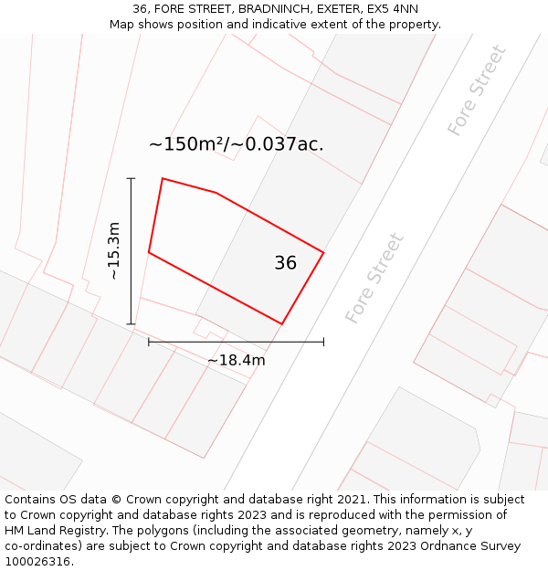 36, FORE STREET, BRADNINCH, EXETER, EX5 4NN: Plot and title map