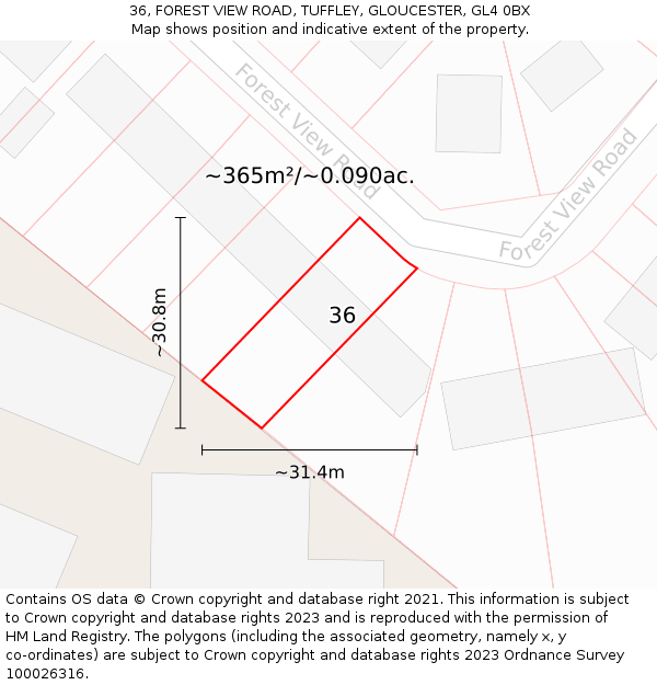 36, FOREST VIEW ROAD, TUFFLEY, GLOUCESTER, GL4 0BX: Plot and title map