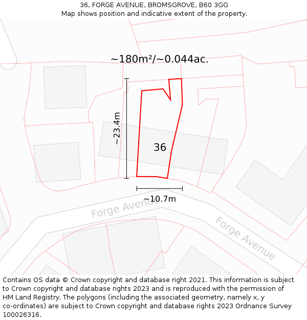 36, FORGE AVENUE, BROMSGROVE, B60 3GG: Plot and title map