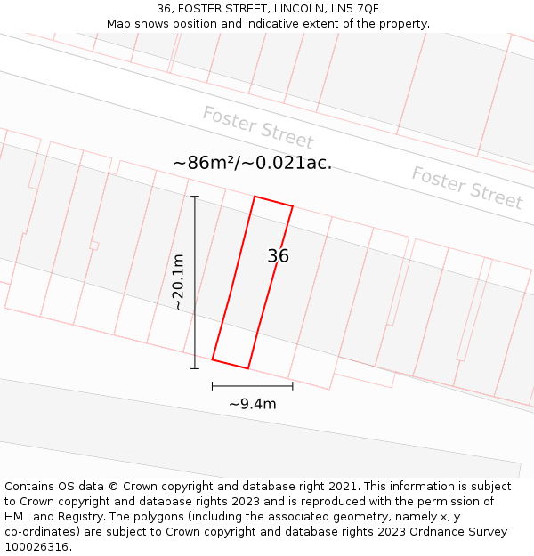 36, FOSTER STREET, LINCOLN, LN5 7QF: Plot and title map