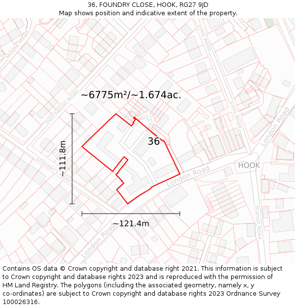 36, FOUNDRY CLOSE, HOOK, RG27 9JD: Plot and title map
