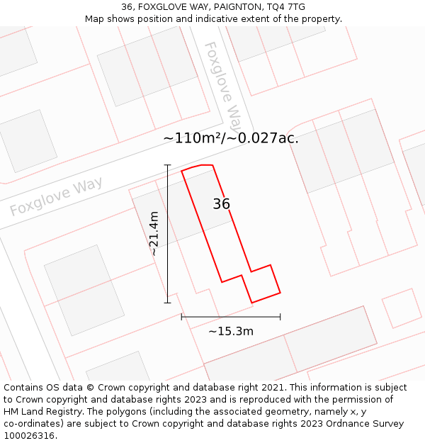 36, FOXGLOVE WAY, PAIGNTON, TQ4 7TG: Plot and title map