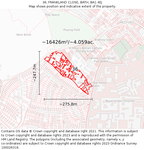 36, FRANKLAND CLOSE, BATH, BA1 4EJ: Plot and title map
