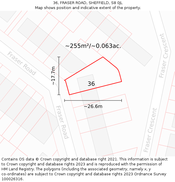 36, FRASER ROAD, SHEFFIELD, S8 0JL: Plot and title map