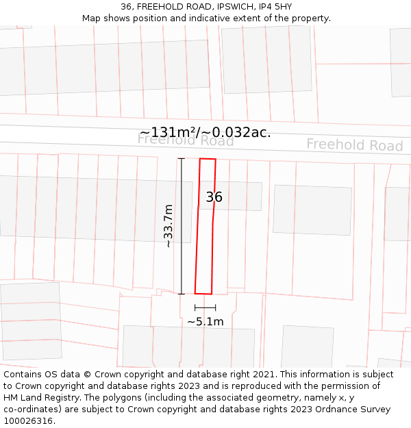 36, FREEHOLD ROAD, IPSWICH, IP4 5HY: Plot and title map