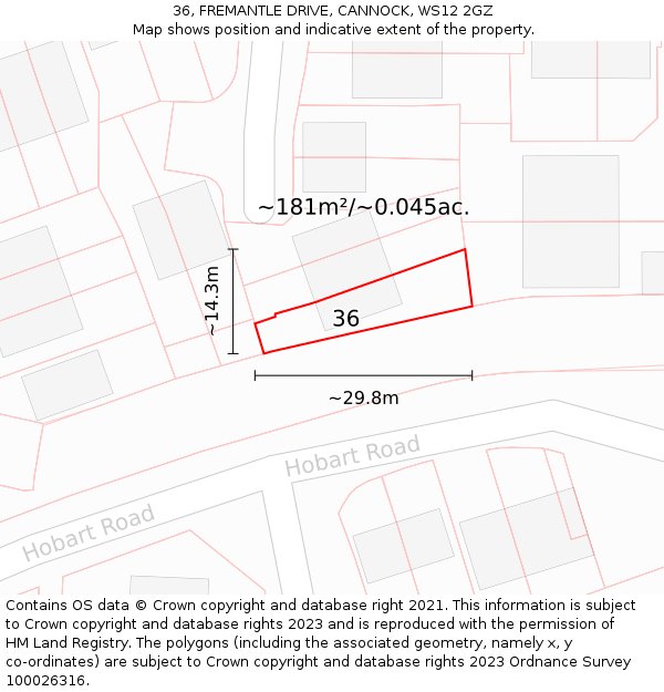 36, FREMANTLE DRIVE, CANNOCK, WS12 2GZ: Plot and title map