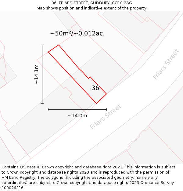 36, FRIARS STREET, SUDBURY, CO10 2AG: Plot and title map