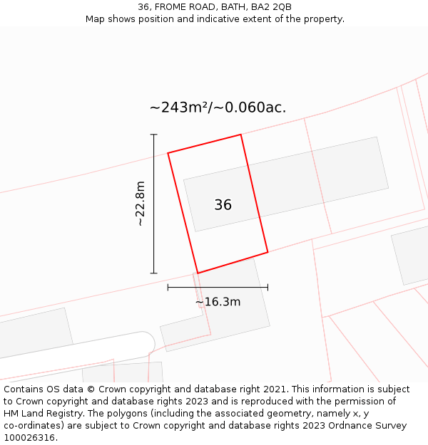 36, FROME ROAD, BATH, BA2 2QB: Plot and title map