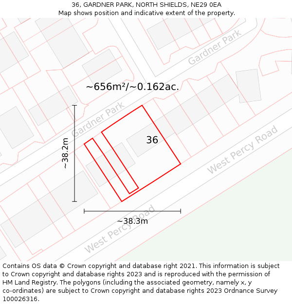 36, GARDNER PARK, NORTH SHIELDS, NE29 0EA: Plot and title map