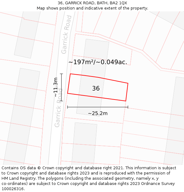 36, GARRICK ROAD, BATH, BA2 1QX: Plot and title map